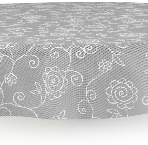 Miami Gartentischdecke Tischdecke Meterware Outdoortischdecke Campingtischdecke Mediterran Grau Rund 145 cm Outdoor Camping