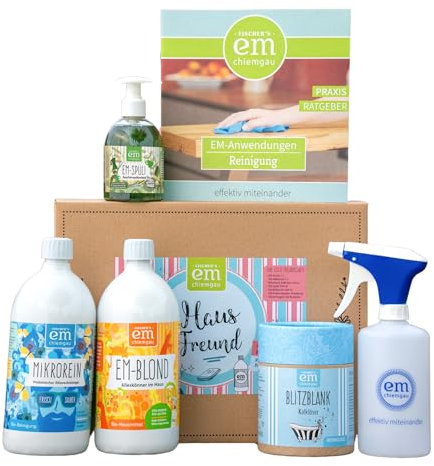 Fischer's EM-Chiemgau® EM Reinigungsset – Probiotische Reinigung für Haushalt – umweltfreundliches Starter-Set mit EM-Mikrorein, EM-blond, Kalklöser, EM-Spüli & Sprühflasche - natürlich & ökologisch