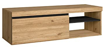 Skraut Home - Mobile TV - Modello Naturale - 120 x 40 x 41 cm - Mobile Ausiliario 1 Anta e Ripiano - Stile Nordico - Melaminico - Finitura Rovere e Nero