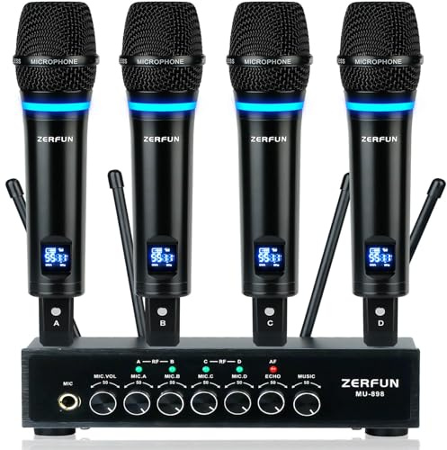 ZERFUN 4 Channel Rechargeable Wireless Microphone System(MU-898)