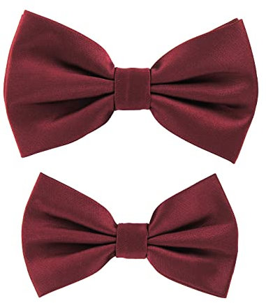 axy Vater-Sohn Fliegen Set im Partnerlook Premium in Geschenkbox, bereits gebunden und verstellbar, Fliege im Seidenlook für Herren Kinder Jungen FLIP3 (Weinrot)