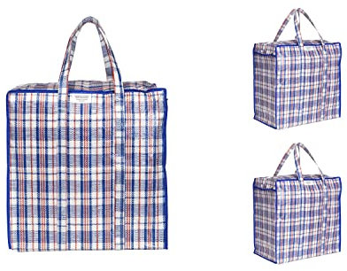 Josephine Osthoff Unisex Schwerlast wasserdichte Aufbewahrungstaschen, Langlebig & Vielseitig, Mit Reißverschluss für Umzug & Einkaufen, 75L Kapazität, Bis zu 20 kg Belastung, Blau, Packung mit 3