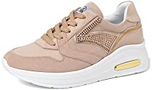 QUEEN HELENA Scarpe Platform Sneakers da Ginnastica Casual Leggere Alte Plateau Donna X28-19 (X28-19 Beige, Numeric_39)