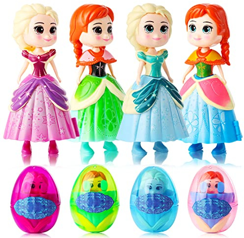 xutengy 4 Pack Easter Basket Essentials Fillers Gifts Jumbo Princess Eggs，Deformation Prefilled Toys for Kids Toddler Boys Girls ，Easter Party Favors Surprise Eggs
