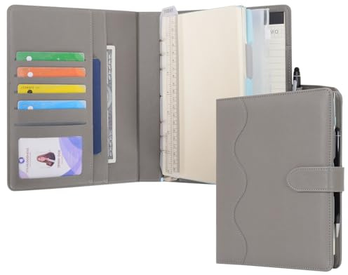 WASON A5 Diario in Pelle PU con Carta Ricaricabile, Portfolio ad Anelli Rimovibile con Clipboard, Blocco per Scrivere e Penna per Viaggi, Affari, Scuola, Organizzatore (Grigio)