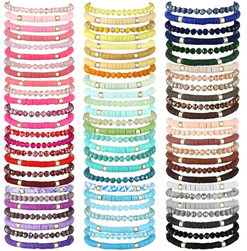Ecation 96 Pcs Beaded Friendship Bracelets Bulk Inspirational Stretch Bracelets Y2k Colorful Cute Adjustable Jewelry for Women Summer Beach Graduation Party Favors Friend Gifts