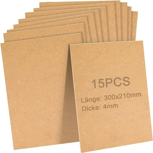 JMIATRY 15 Stück A4 Mdf Platten 300 x 210 x 4 mm, Holzplatten zum Basteln, Holzplatte für Laser, CNC Router, Modellierung, Durchbrochenes
