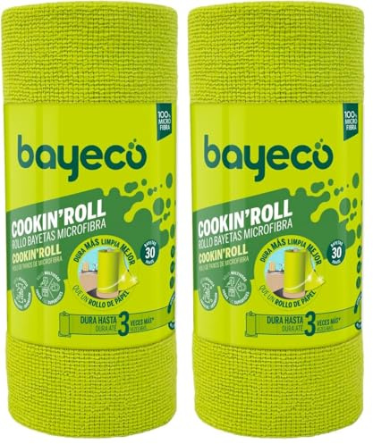 Bayeco Cookin´Roll -Rollo Bayetas Microfibra 30 uds - Semidesechables - Rasga y USA - 30x22 cm (Paquete de 2)