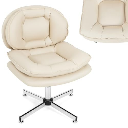 HOMASIS Silla de oficina con cojín de doble capa y respaldo, silla ergonómica de tejido tecnológico, sillón de escritorio ajustable en altura para salón, estudio, capacidad de carga 150 kg, beige