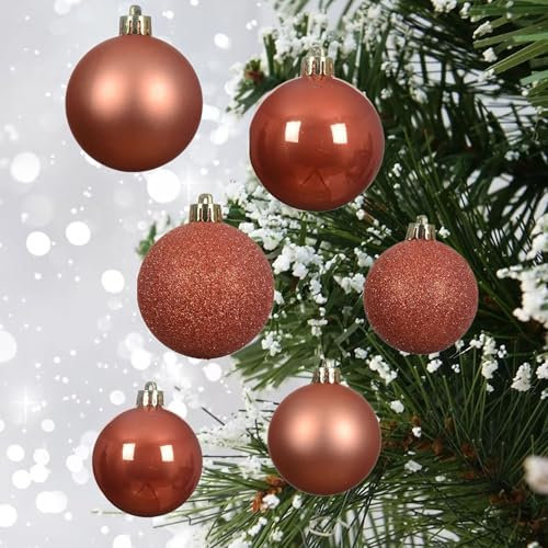 30 Orange Autumn Baubles - Spiced Pumpkin Set - 40mm to 60mm Glitter Matt Shiny Christmas Tree Ornaments