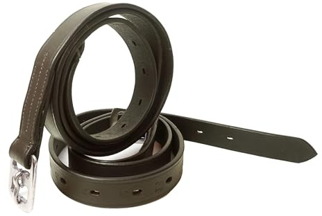 Pferdelinis Correa para estribos de piel negra y marrón, apta para sillas de montar inglesas, longitud de la correa para estribos 120 cm – 160 cm (marrón, 120 cm)