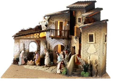 Holyart Village avec étable 45x60x50 cm crèche Moranduzzo 12 cm, avec Figurines
