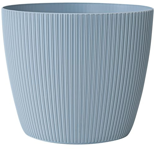 KONZEPT Vaso da fiori grande, verdastro, struttura scanalata, 26 cm, vaso per piante da interno, in plastica, ideale per soggiorno, cucina e balcone
