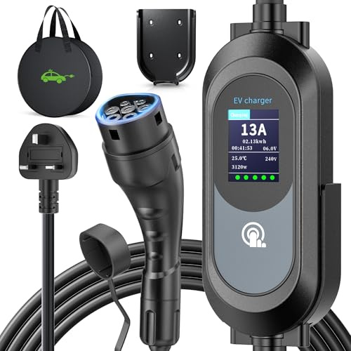 EV Charger Cable Type 2 to 3 Pin Plug 15M/49.21Ft, Max 3.1kW [6 to13A] Electric Car Charger,Portable Charging Cable with 2.4″ LED Screen,12H Timing Delay,Advanced Protection IP67/IP65 for EVs & PHEVs