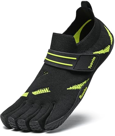 FACETU'S Barefoot Five-Finger Water Shoes Rock Climbing Yoga Fitness Training Shoes for Women & Men, Quick Dry Mesh Athletic Sneakers with Rubber Outsole. Black/Green M 8 us