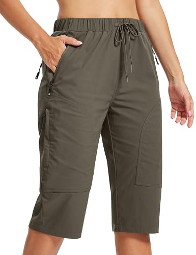 MoFiz Pantaloncini Cargo da Donna Pantaloni Corti da Trekking Bermuda Resistenti all'Acqua Estate Pantaloncini da Escursionismo Viaggi Safari Sportivi con 5 Tasche Kaki Scuro EU M