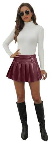 Mini jupe élégante en cuir synthétique avec ourlet à volants de style punk rock gothique et boucle en métal – Parfaite pour les sorties en club