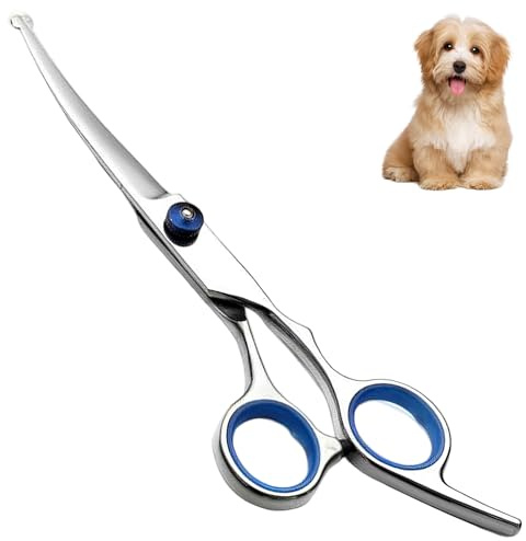 NOPVUFA Forbici Toelettatura Cani Professionali con Punta Arrotondata di Sicurezza, Forbici Curve per Cani e Gatti in Acciaio Inox da 17cm, Ideali per Muso, Zampe e Corpo, Design Ergonomico