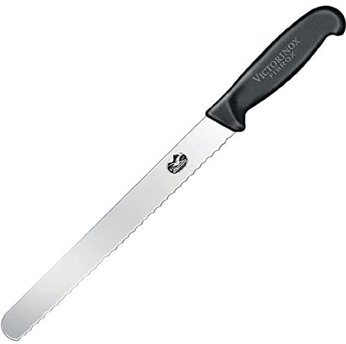 Victorinox, 5.4233.25, Fibrox, Schinkenmesser, Extra scharfe Klinge, mit Wellenschliff, robuster Kunststoff-Griff, Schwarz, Made in Switzerland, Spülmaschinengeeignet