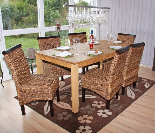 Mendler 6er-Set Esszimmerstuhl Korbstuhl M45 Stuhl Bananengeflecht - dunkel, ohne Kissen