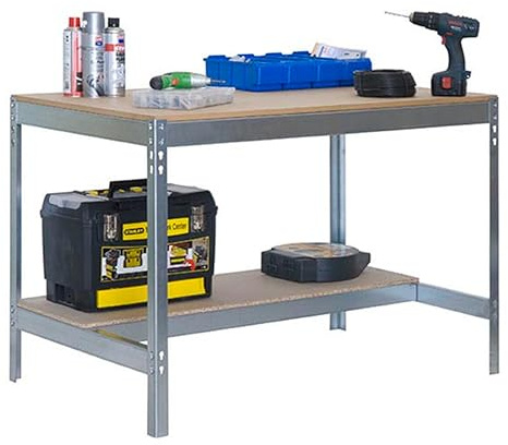 SimonRack Werkbank 600 kg Belastbarkeit, 84,2x121x76 cm, Große Arbeitsfläche Arbeitsfläche, Arbeitstisch, Holz-Arbeitsplatte, Verzinkt/Holz - BT0