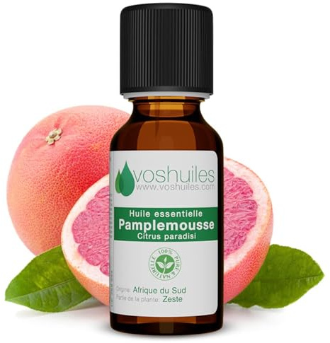 VOSHUILES - Huile Essentielle de Pamplemousse 10ml - 100% Pure et Naturelle - HEBBD - Huile Apaisante pour Fatigue - Idéal Diffuseur - Parfum Fruité et Gourmand