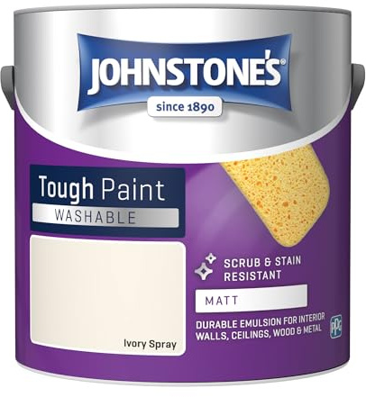 Johnstone's - Washable Paint - Ivory Spray - Matt Finish - Emulsion Paint - Highly Durable - Stain Resistant - Non Toxic & Low Odour - 12m2 Coverage per Litre - 2.5L