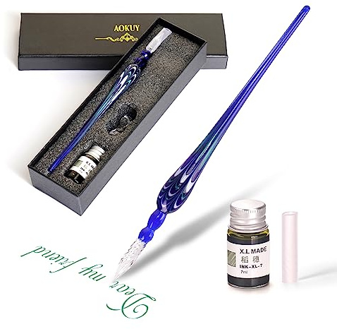 AOKUY Glasstifte-Set – Kalligraphie-Stift Schreiben, Glas Dip Pen und Tinte Set,für Grußkarten, Unterschriften, Zeichnen, Schreiben.