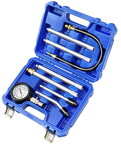 JIFETOR Cylinder Compression Tester, 8PCS Small Engine Pressure Gauge Diagnostic Tool Kit for Automotive Cylinder Compression Test on Gasoline Car Motorcycle Truck, 4 Extension Rods