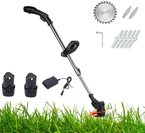 Cortacésped a batería, Cortacésped rotativo eléctrico, Ancho de corte de 30 cm, Corte de cantos cerrados, Rodillo trasero, Ajuste de altura manual, Cómodo de maniobrar, (Size:dos baterías,Color:Negro)