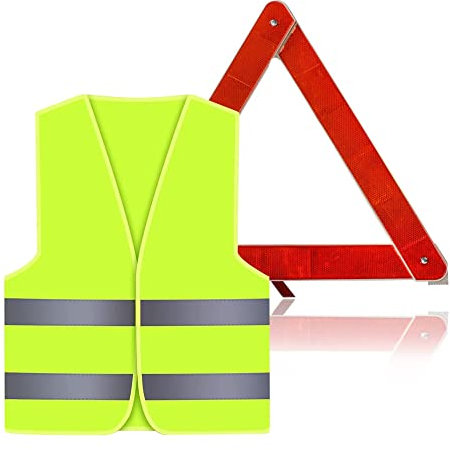 Warnweste und Warndreieck Auto Pannendreieck 360 Grad Reflektierend Warndreieck Kfz Notfalldreieck Faltbar mit Aufbewahrungskoffer für Unfälle und Pannen