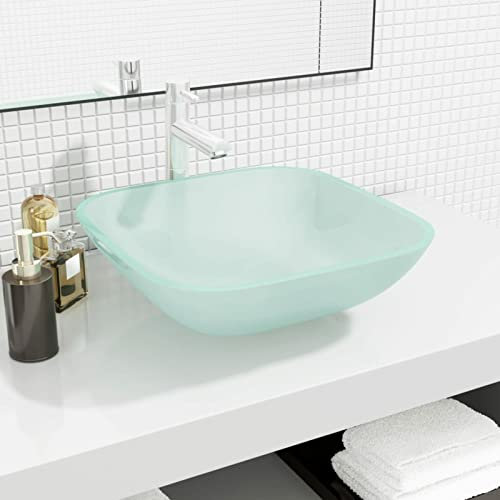 XIAOGUANG Waschbecken, Aufsatzwaschbecken, Waschtisch, Aufsatzwaschtisch, Wash Basin, Badmöbel, Bathroom Sink, Glas 42x42x14 cm Matt
