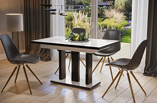 Endo-Moebel Esstisch Appia 130cm - 210cm erweiterbar ausziehbar Synchronauszug Säulentisch Küchentisch Spezial (Weiß Hochglanz)