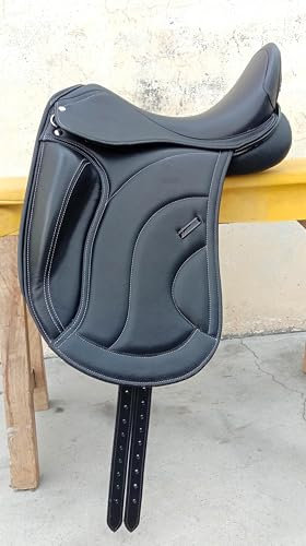 WILD RACE Leder-Dressur-Monoflap-Wechseleisensattel/Leather Dressage Monoflap Changeable Gullets Saddle (17.5)