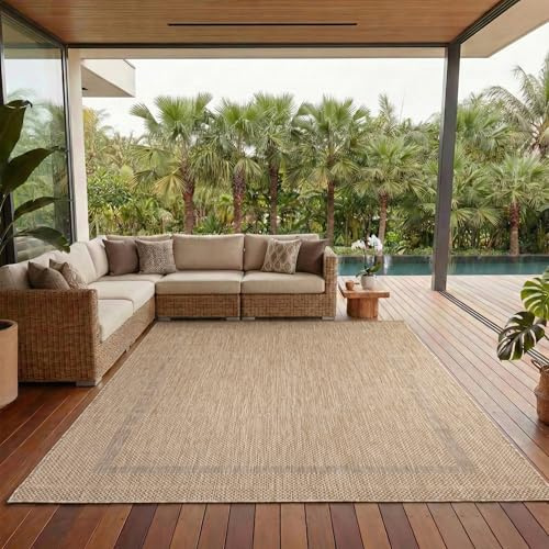 Outdoor Teppich Wetterfest Einfarbiges Design Terrasse Balkon Teppich Küche Garten Sisal-Look Küchenteppich Läufer Flur, Größe: 280 x 370 cm, Farbe: Beige