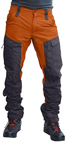 BOTCAM Pantalon Cargo Homme - Long - Randonnée - Sarouel - Chevalier - Coupe Droite - Couleur Unie Orange - Taille L