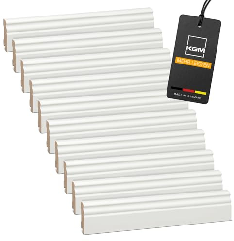 Förpackning KGM Hamburger Sockellist Altberliner Profil - klassisk rundad listprofil - Vitlackerad Golvlist i Massiv Furu - Mått: 2400 x 18 x 58 mm - 40 st / 96M
