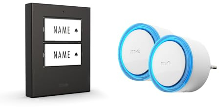 m-e Funkklingel BELL-572 Edelstahl Anthrazit mit Sender und Empfänger für 2-Familienhaus | Erweiterbare kabellose Türklingel mit 200 Meter Reichweite | Türglocke für Steckdose