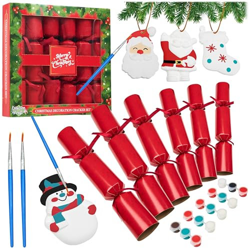 KreativeKraft Christmas Crackers, 6 Pacco Dipingi Il Tuo Ornamento Xmas Crackers (Ornamento Rosso)