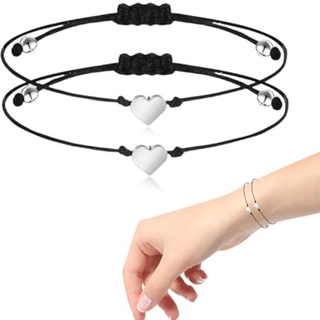 MIRKUZI Armbänder für Damen, 6 Stück Herz Armband Damen Größenverstellbar Paar Armband Freundschaftsarmband Geschenke für Frauen und Mädchen (Schwarz)