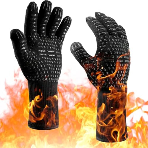 Silicone Oven Gloves 800°C Heat Resistant, Non-Slip 5-Finger for BBQ Baking