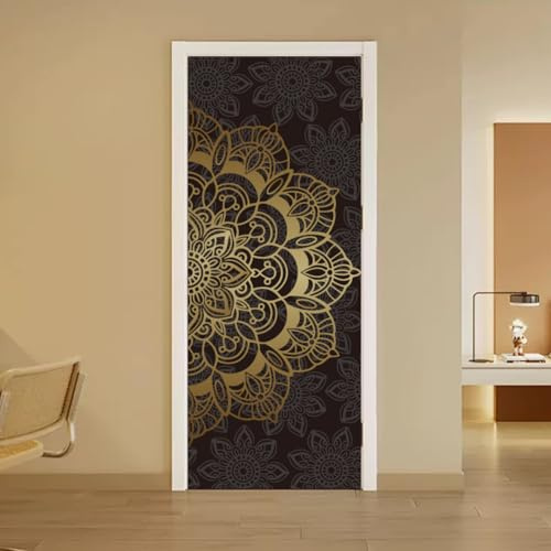 arricraft 2 Pcs Self-Adhesive Door Stickers, 31.5x78.7 Mandala Pattern Door Murals Stickers Floral PVC Removable Wallpaper Decoration for Bedrooms Living Room
