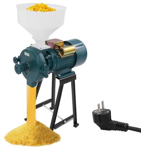 DAOHHFO Mulino elettrico da 2200 W, macinino per cereali, 70 l/h, tritatutto con scintilla, macinino elettrico per cereali, mais, paglia