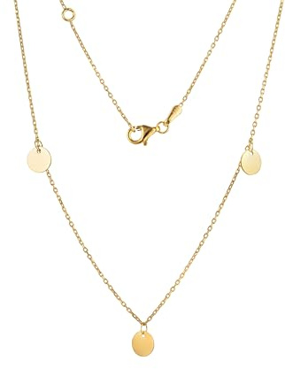 Veloria® Damen Halskette mit 3 runden Plättchen aus 333 Gold (8 Karat) – Echtgold Kette mit Anhängern, 42–45 cm – Goldkette Damen als Geschenk für Frauen