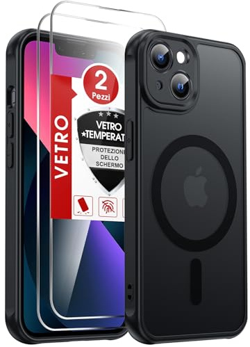 LeYi Funda para iPhone 13 Compatible con MagSafe Magnética, con 2× Cristal Templado, Carcasa Translúcido Esmerilado Grado Militar Antigolpes Case, Negro