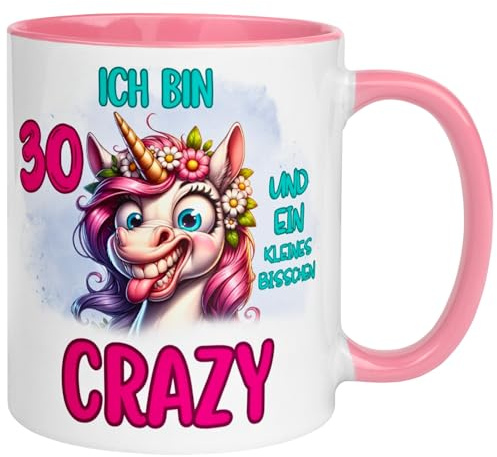 30 Geburtstag Frauen Geschenk Tasse | Ich bin 30 und kleines bisschen crazy | Lustige Geburtstagstasse mit Spruch 30. Geburtstag | 30ter Geburtstag - Witziges Geburtstagsgeschenk Frau