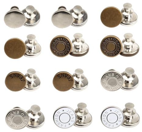 Cyberwork 12 PCS Boutons Métalliques en Denim Sans Couture, Boutons Détachables de 17 mm, Aucune Couture Requise, pour les Réparations de Bricolage, Resserre la Taille et Ajuste les Pantalons