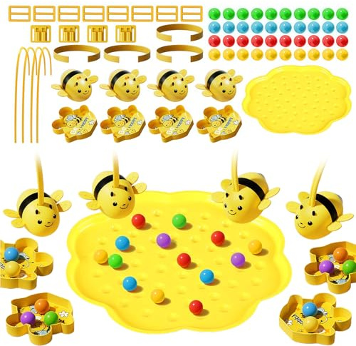 Vordpe Juego de abejas magnético, atrapasueños magnéticos para fiestas de 1 a 4 personas, recolección rápida de perlas, recolección de granos de abeja y juego de pesca de mesa
