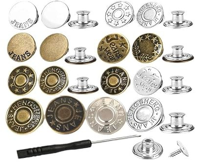 Culinavog Bouton Jean Clipsable, 16 Boutons Pression en Métal Sans Couture | Bouton Jean Ajustable avec tournevis pour Pantalon, Boutons Mercerie de Remplacement pour Jeans, Vestes et Vêtements