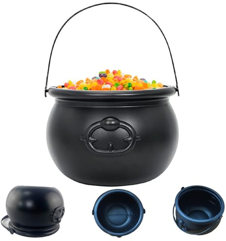 Kittel kruka 19,6 cm 2,6 L kapacitet häxor kittel med handtag plast halloween godisskål lätt bärbar svart vattenkokare för fest halloween dekorationer rekvisita